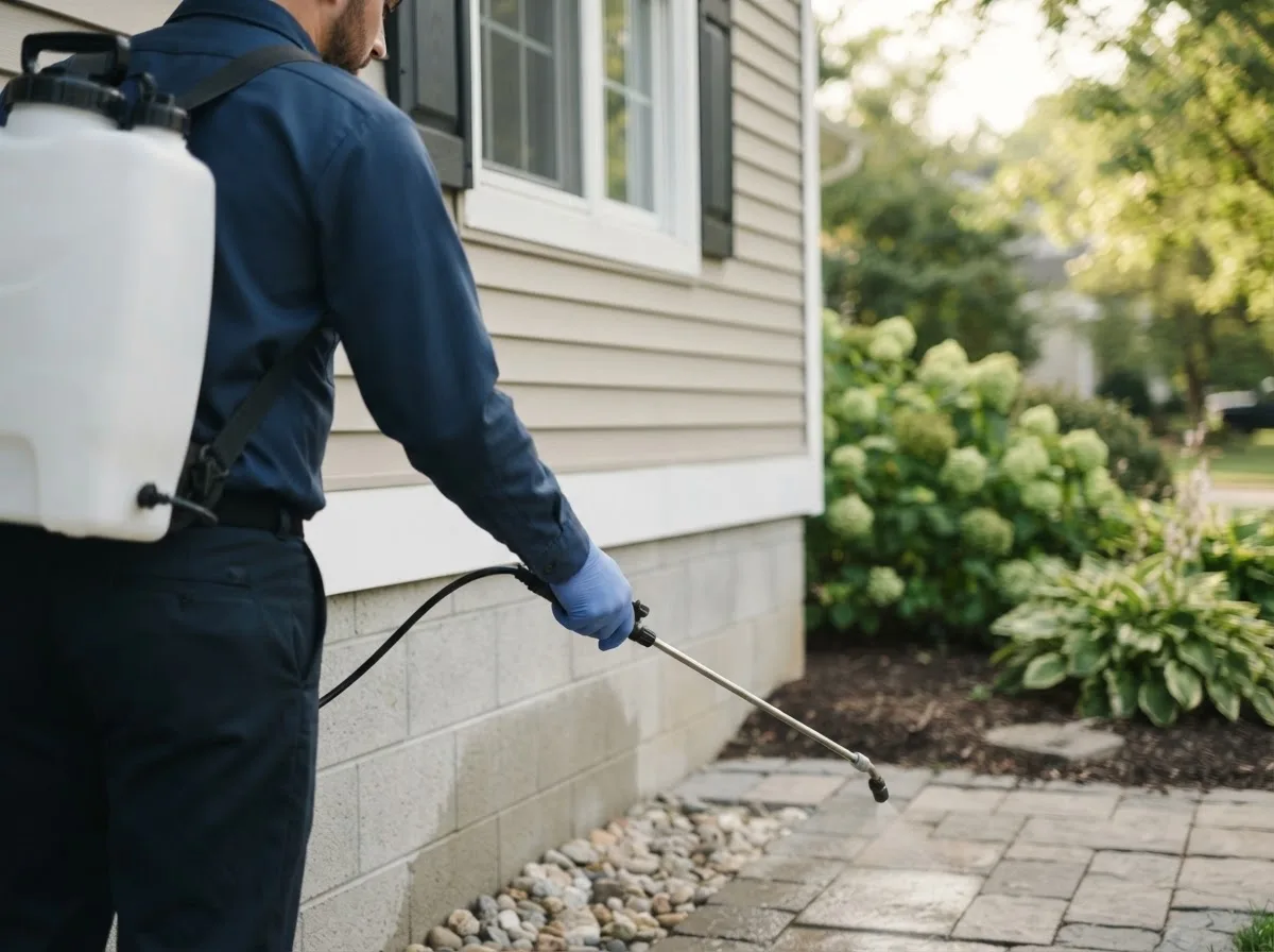 Pest control technician inspecting a home in Norridgewock, ME